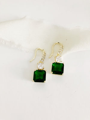 Hazel Emerald Green Diamond Drop Wedding Earrings