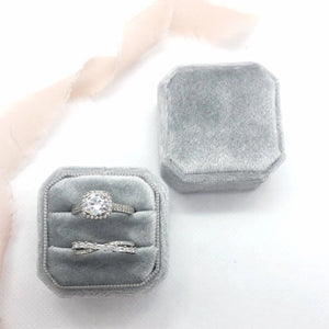 Grey Velvet Square Octagon Ring Box - Clearance
