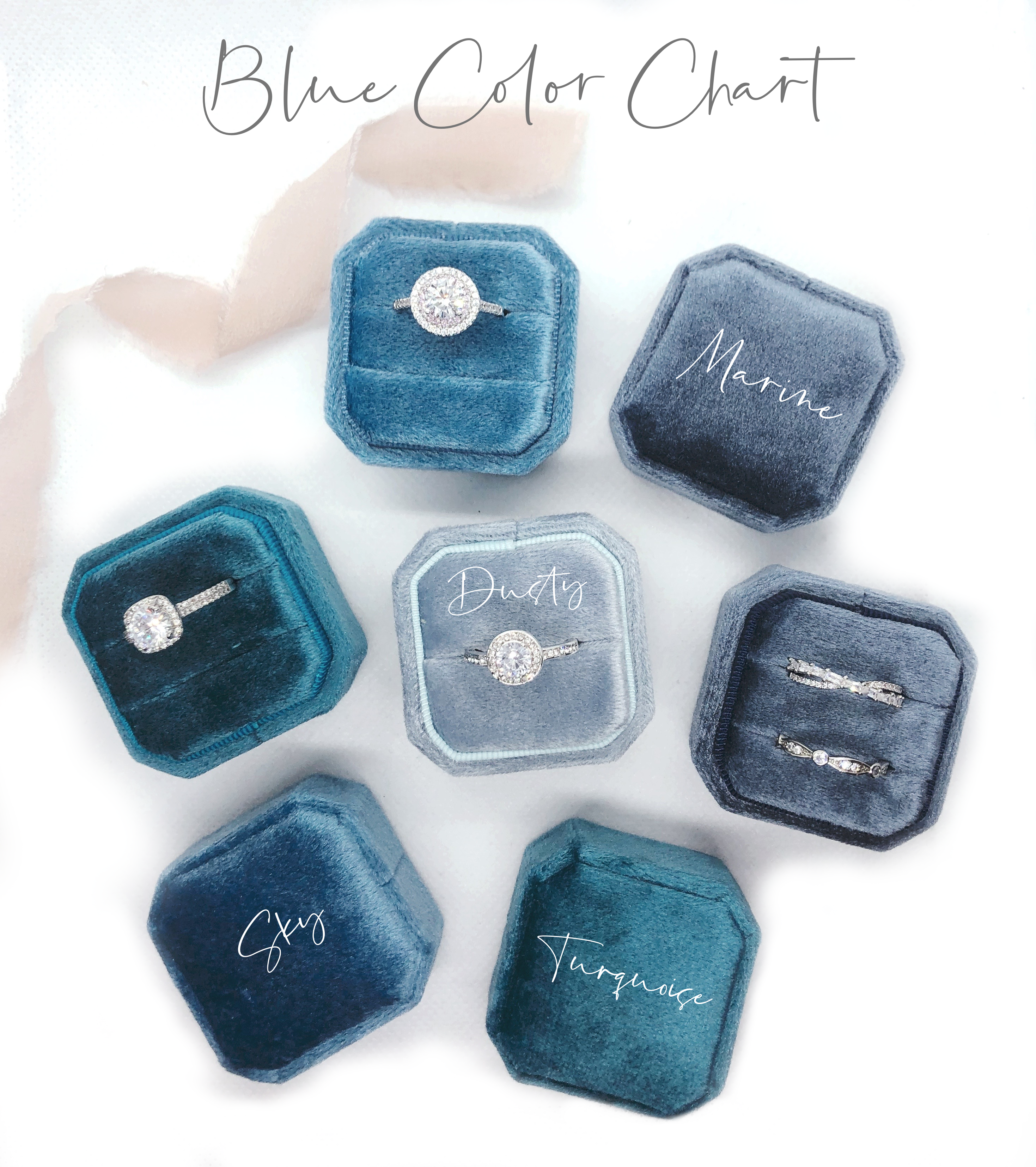 Sky Blue Velvet Square Octagon Ring Box - Clearance