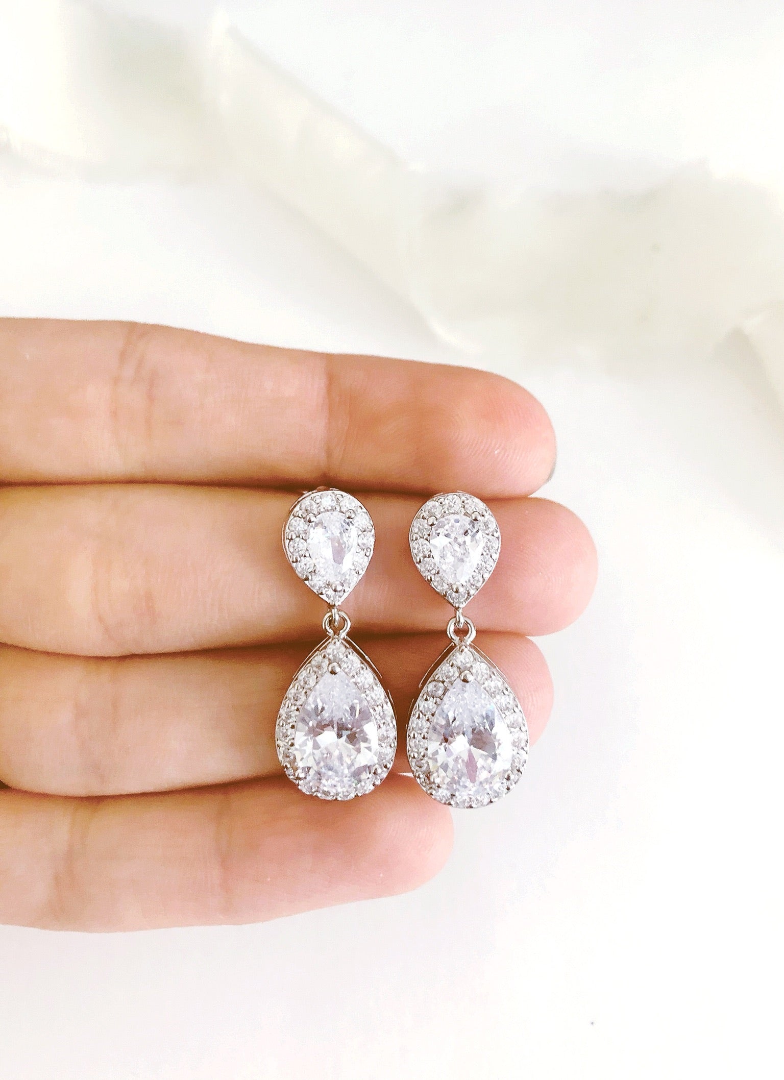 Candace Diamond Drop Wedding Earrings
