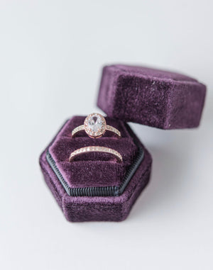 Plum Purple Velvet Hexagon Ring Box