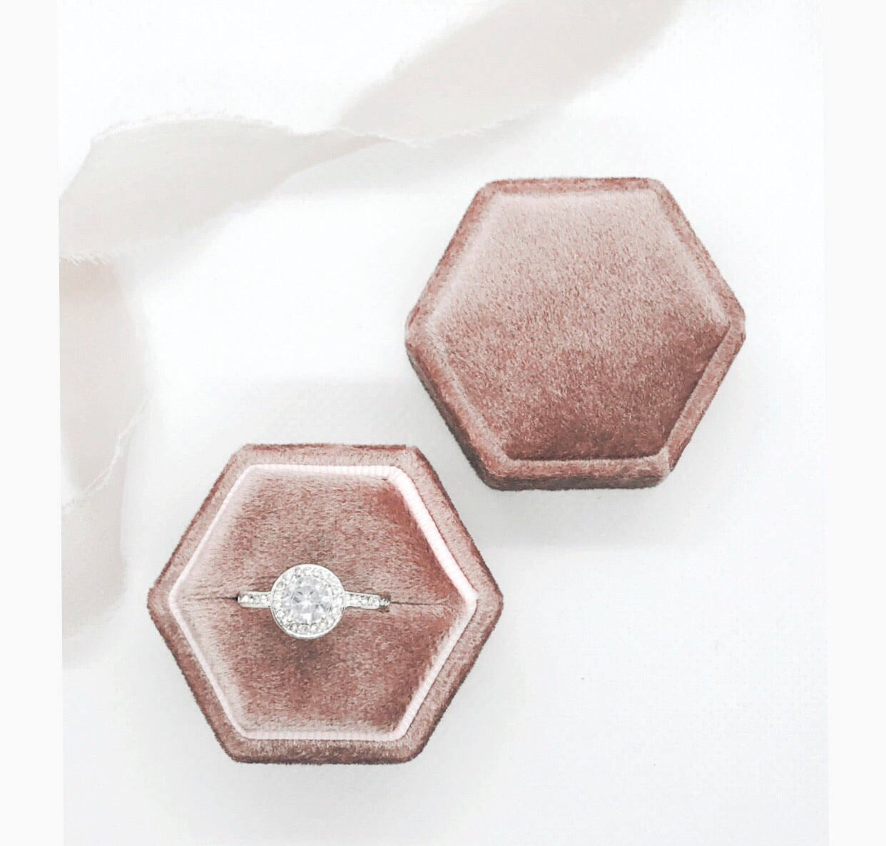 Dusty Rose Velvet Hexagon Ring Box