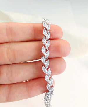 Kelsi Silver Diamond Leaf Tennis Bracelet