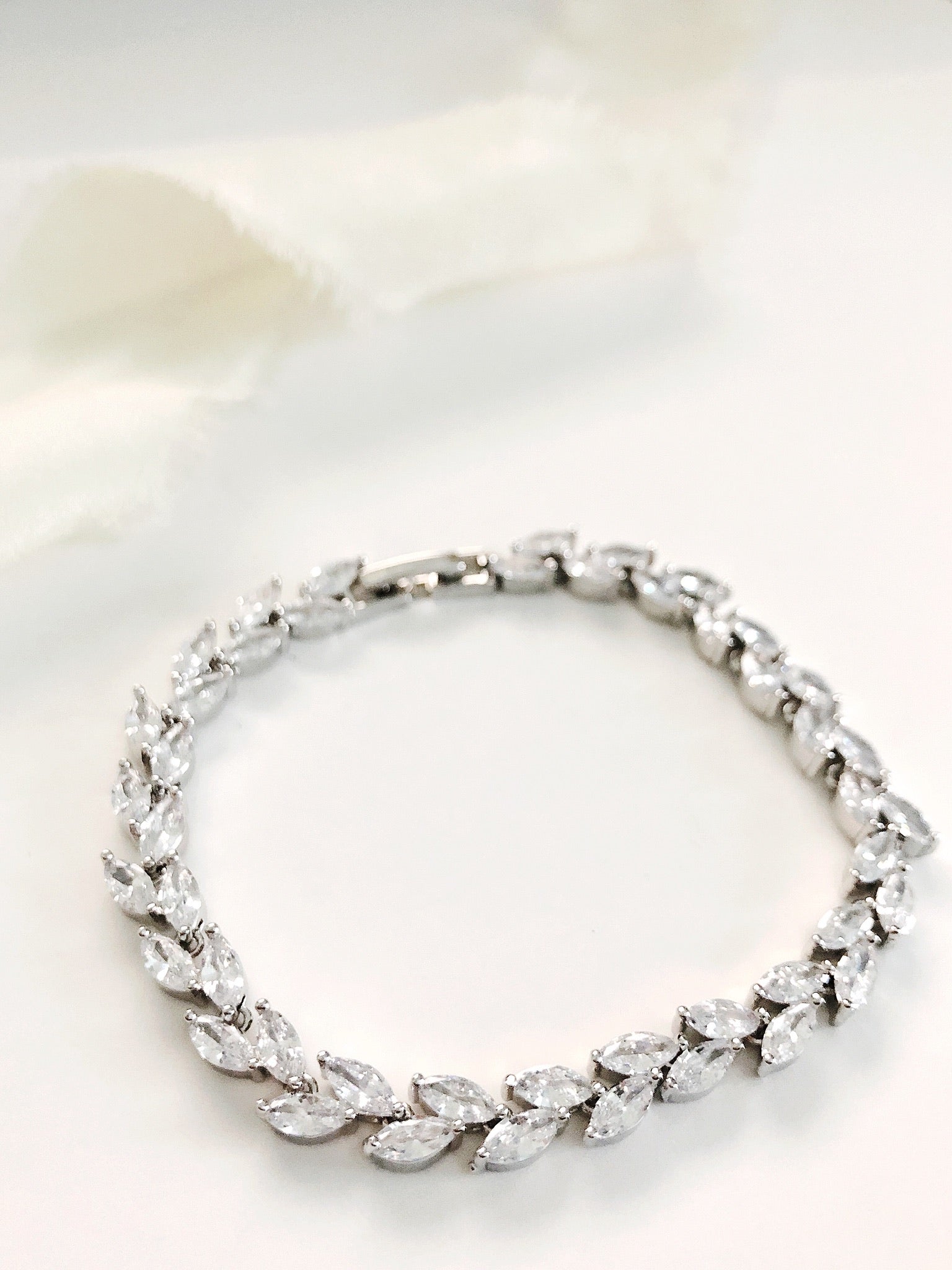 Kelsi Silver Diamond Leaf Tennis Bracelet