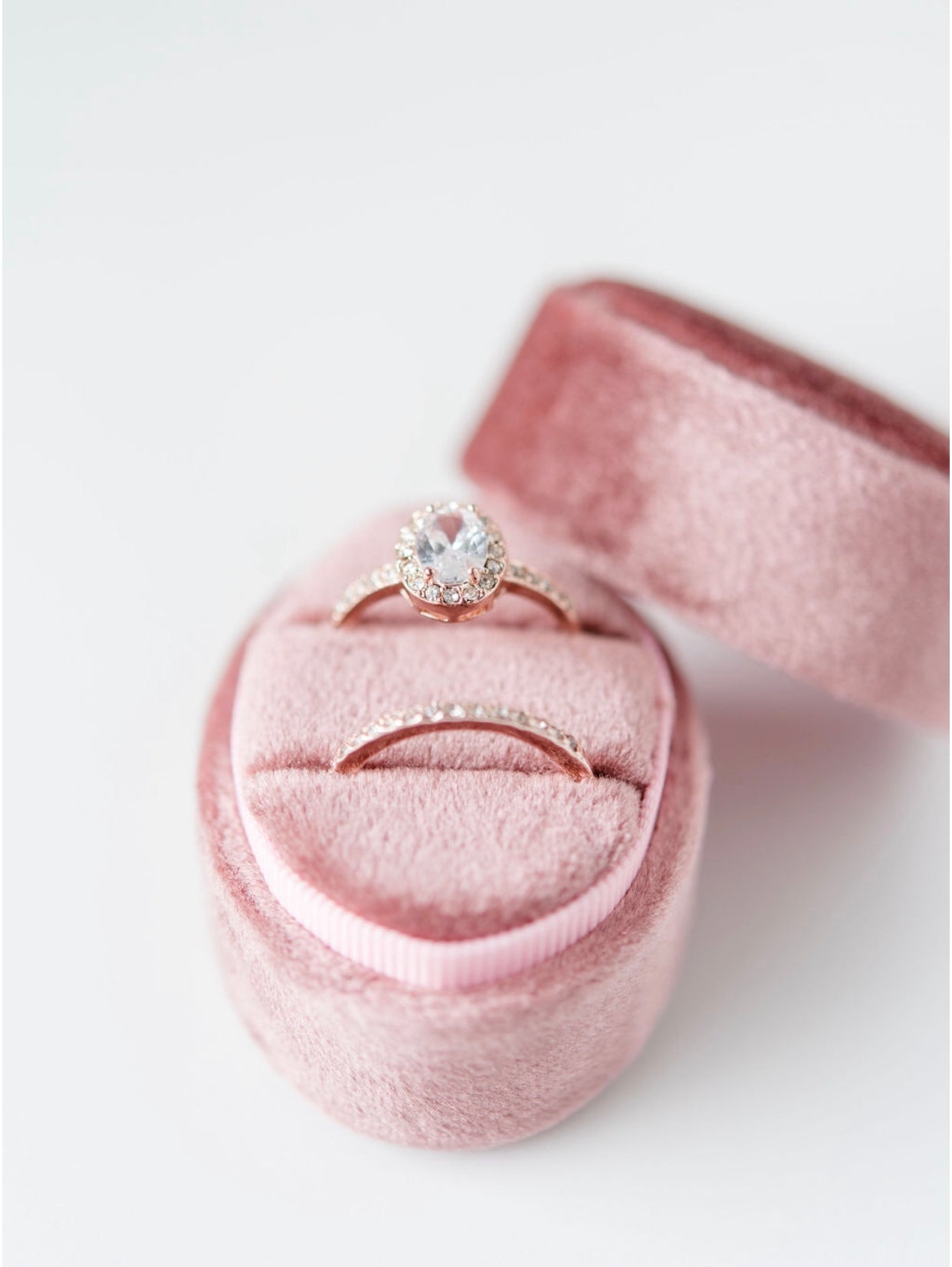 Blush Pink Velvet Oval Ring Box - Clearance