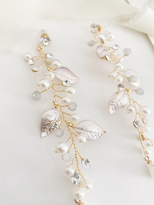 Keliope Long Drop Pearl Opal and Diamond Earrings