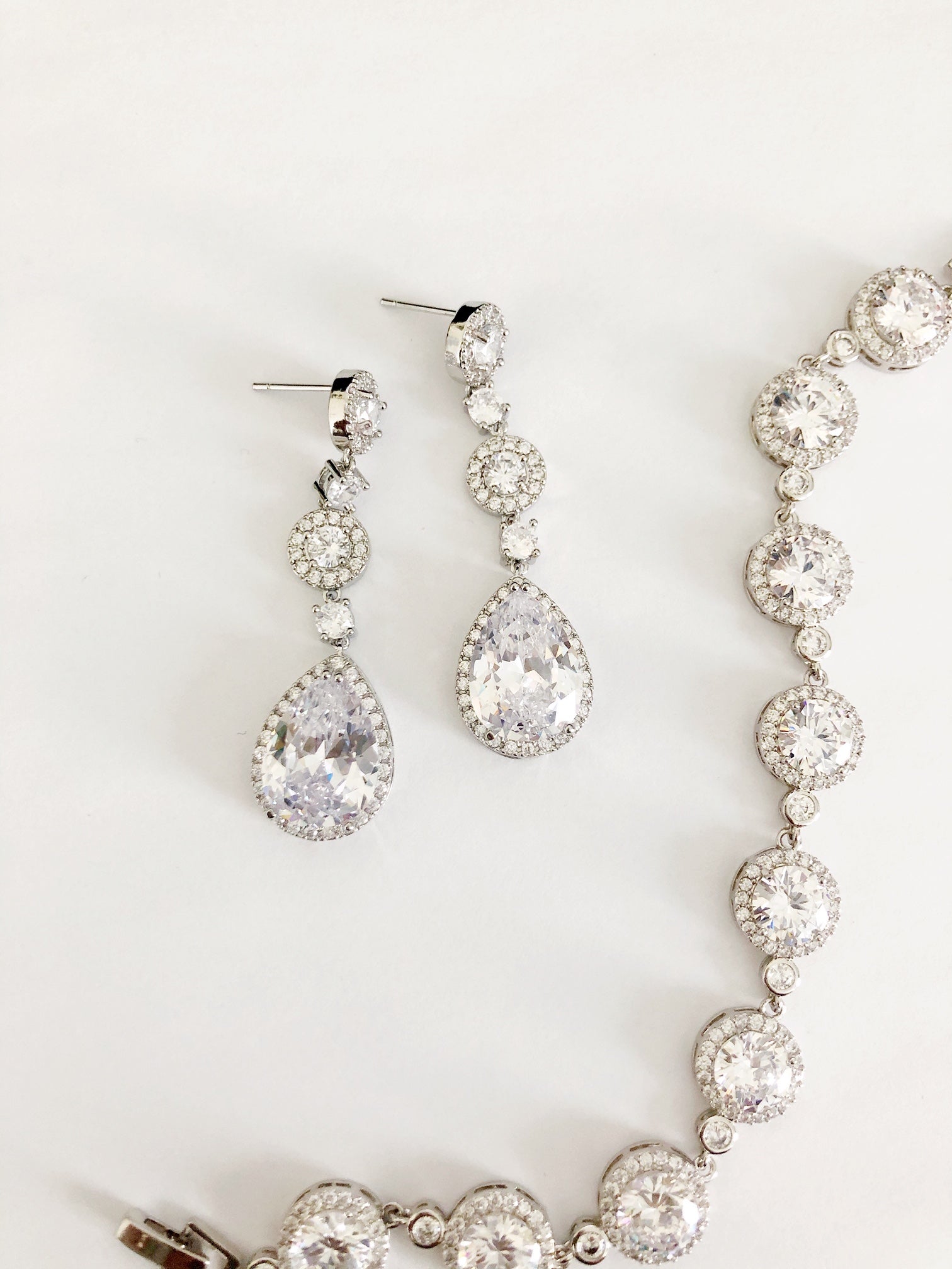 Nola Silver Diamond Earrings and Bracelet Set