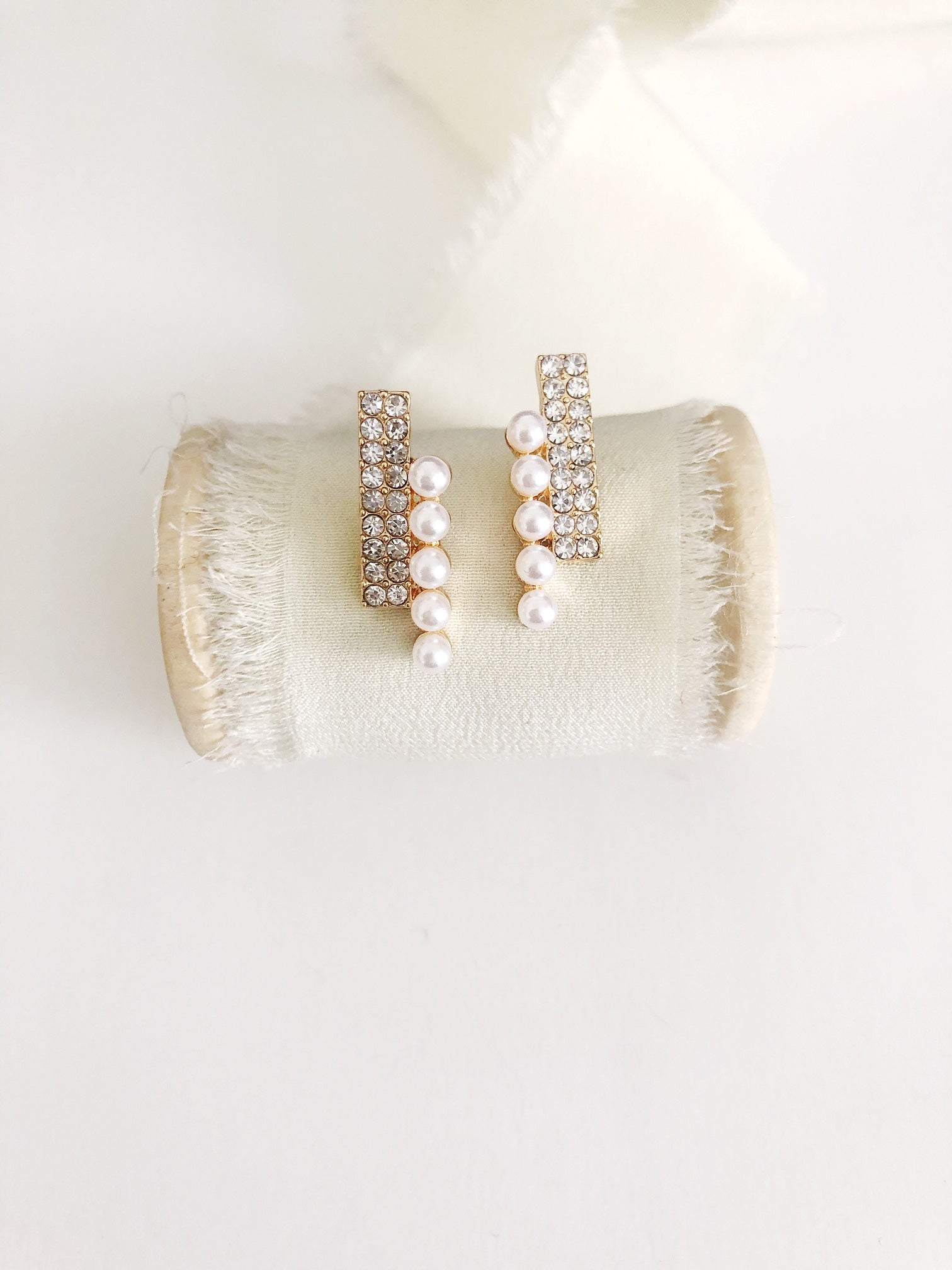 Kelina Pearl & Diamond Stud Wedding Earrings