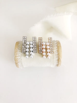 Kelina Pearl & Diamond Stud Wedding Earrings