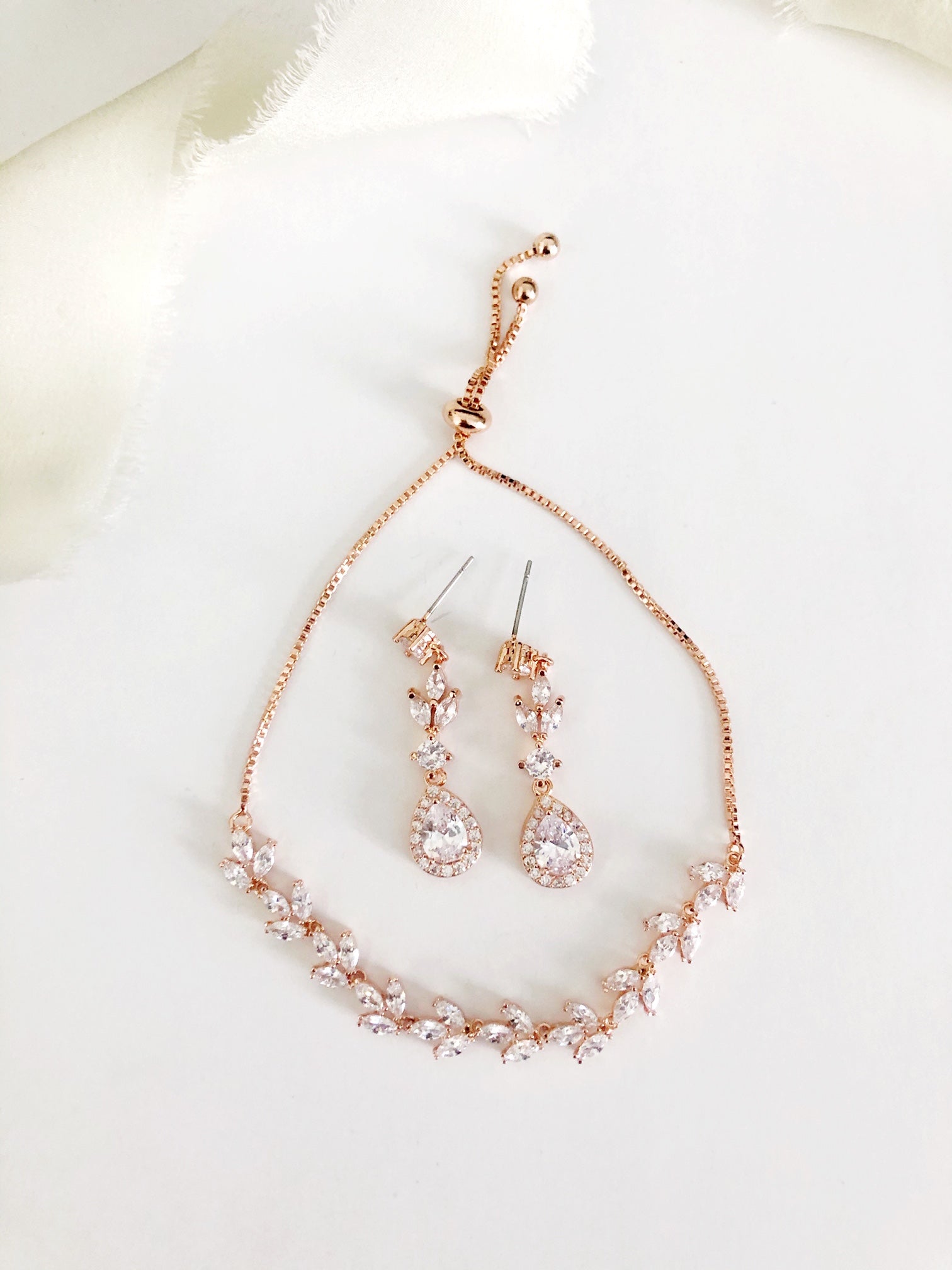 Lainee Rose Gold Diamond Earrings and Bracelet Set