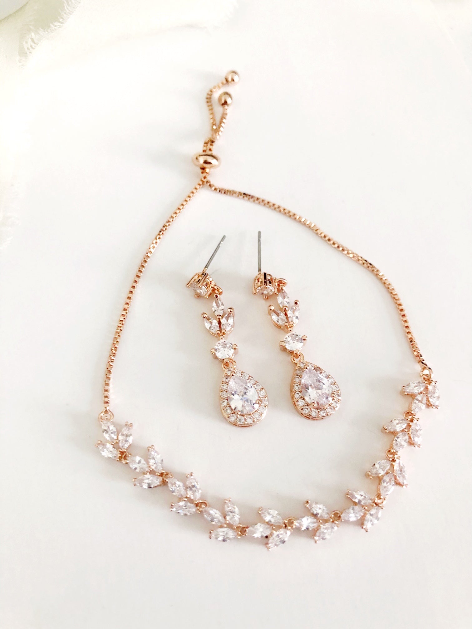 Lainee Rose Gold Diamond Earrings and Bracelet Set