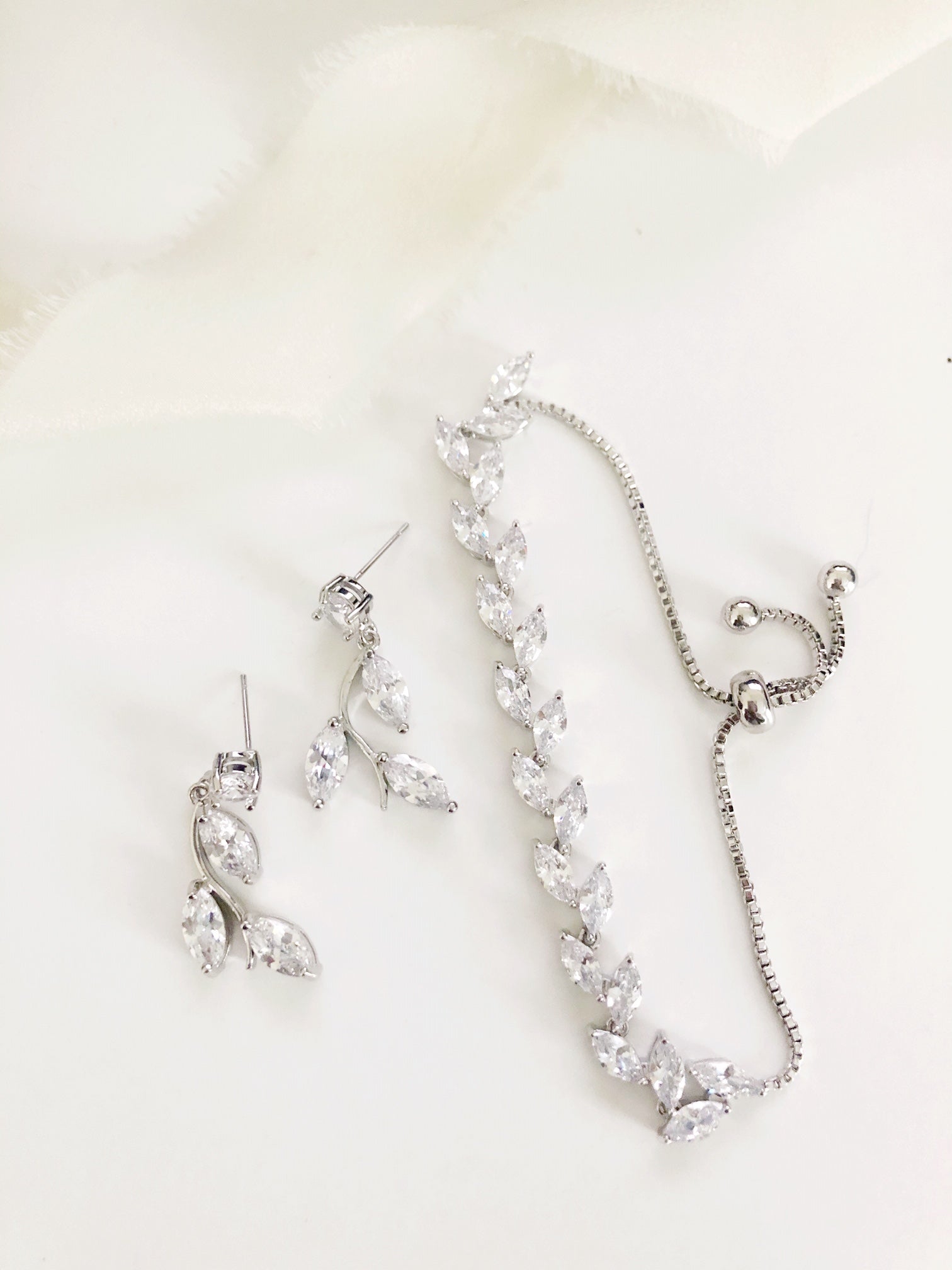 Ferna Silver CZ Diamond Earrings and Bracelet Set