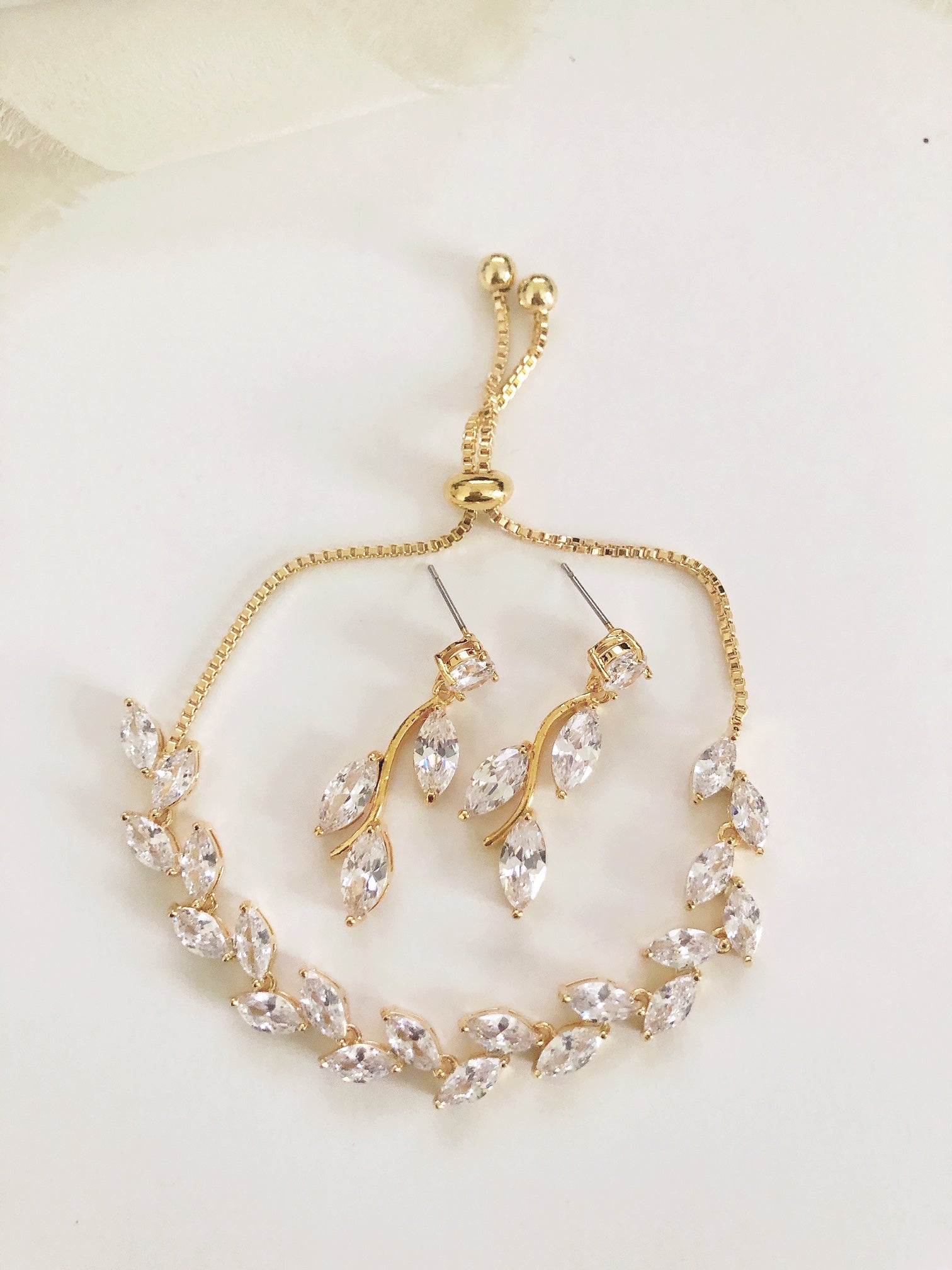 Ferna Gold CZ Diamond Earrings and Bracelet Set