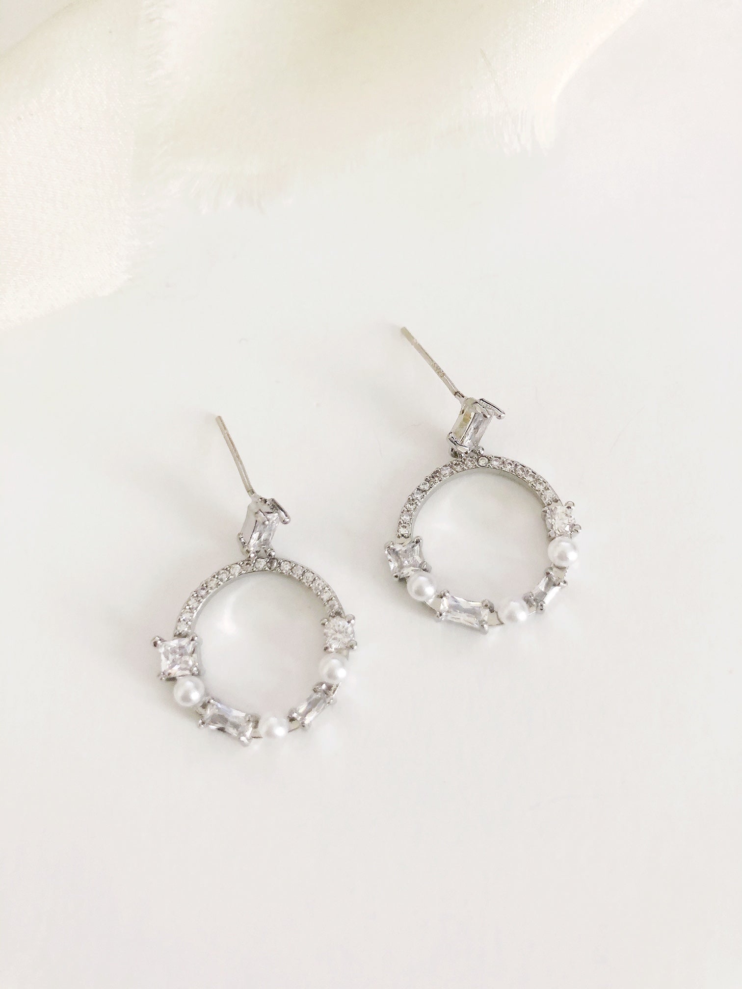 Loren Silver Hoop Wedding Earrings
