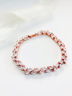 Kelsi Rose Gold Diamond Leaf Tennis Bracelet