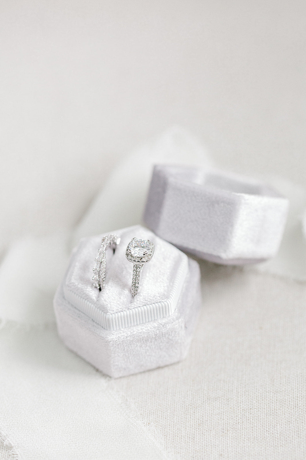 Silver Grey Velvet Hexagon Ring Box