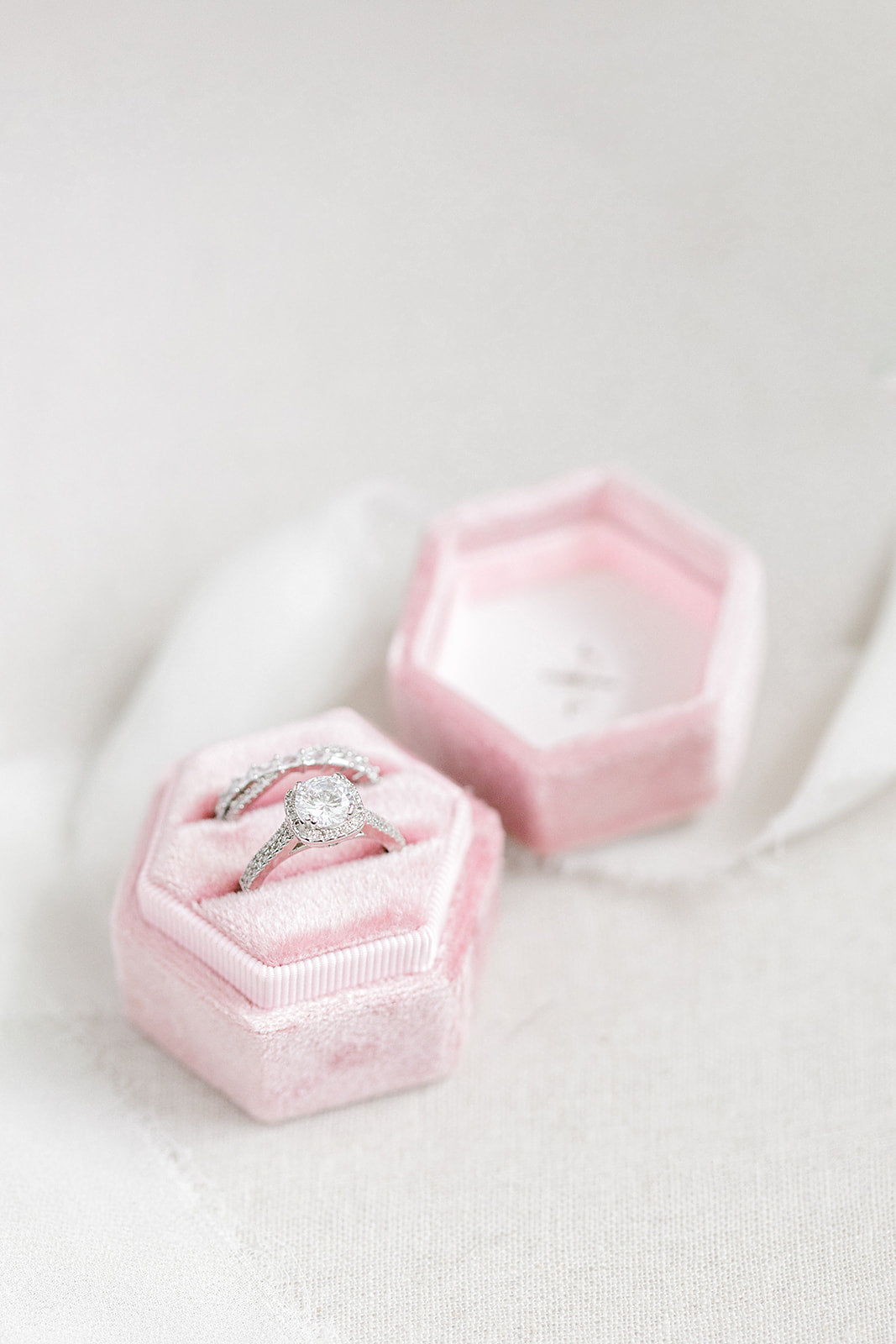 Blush Pink Velvet Hexagon Ring Box