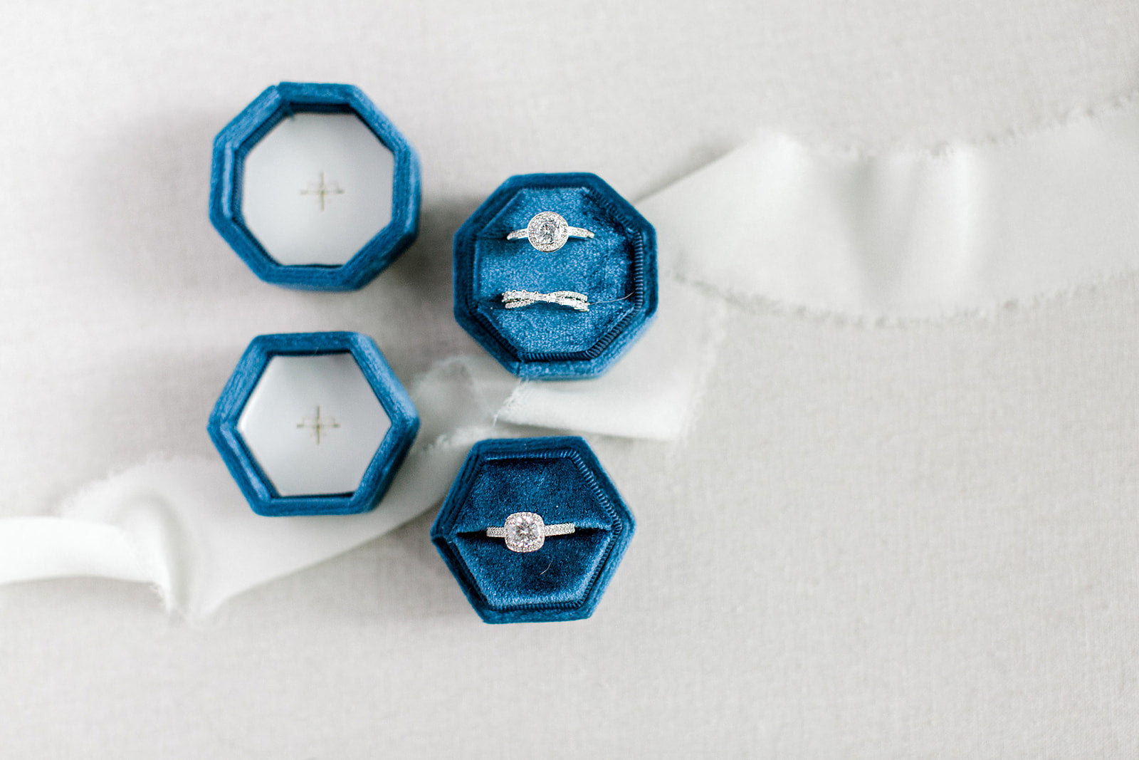 Navy Blue Velvet Hexagon Ring Box