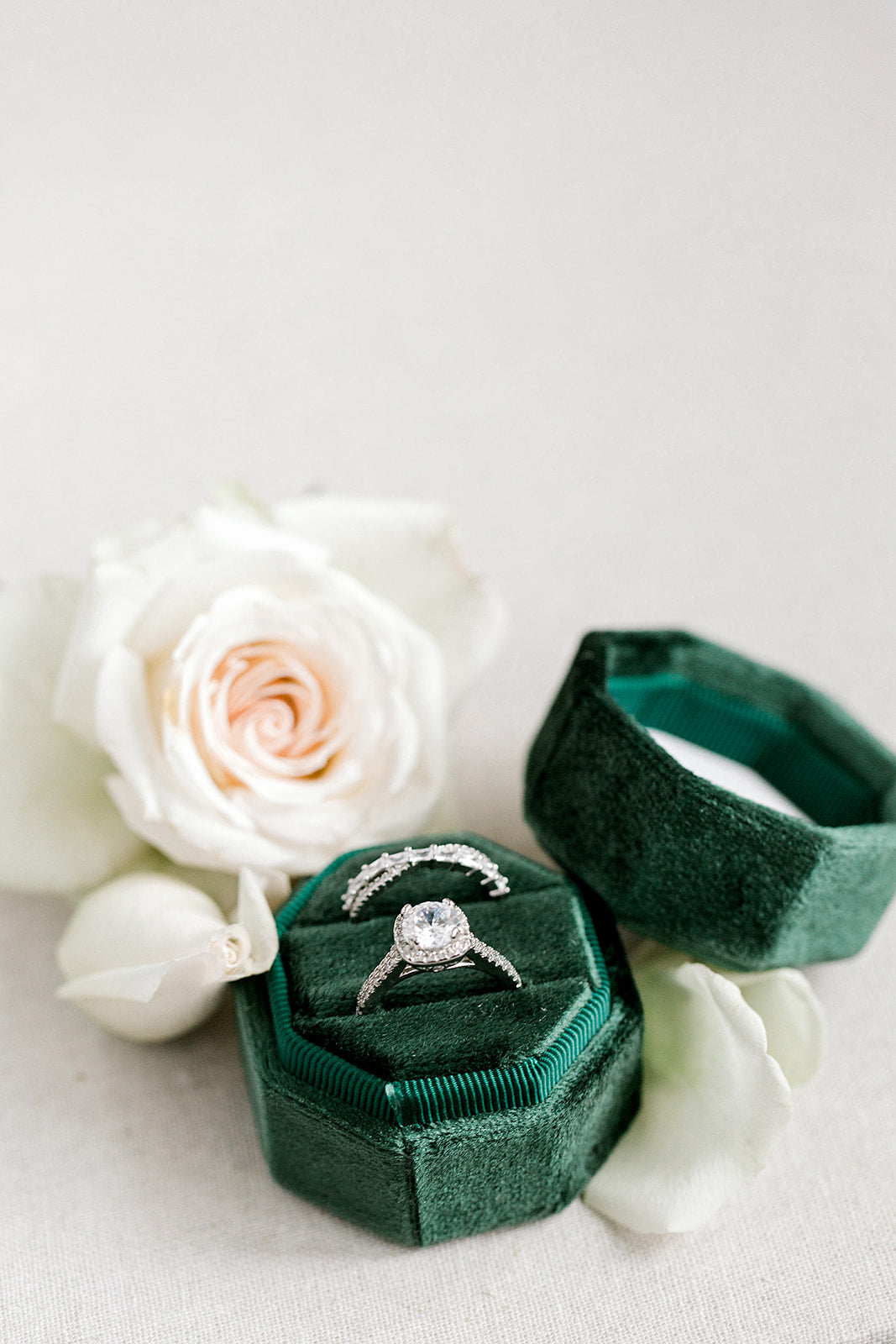 Emerald Green Velvet Round Octagon Ring Box