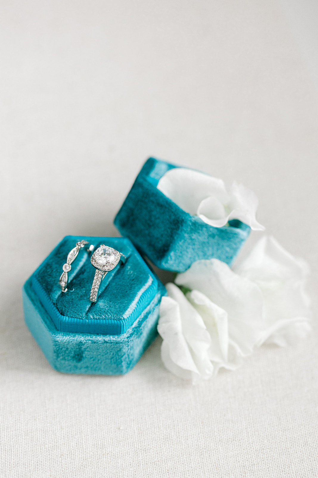 Turquoise Blue Velvet Hexagon Ring Box