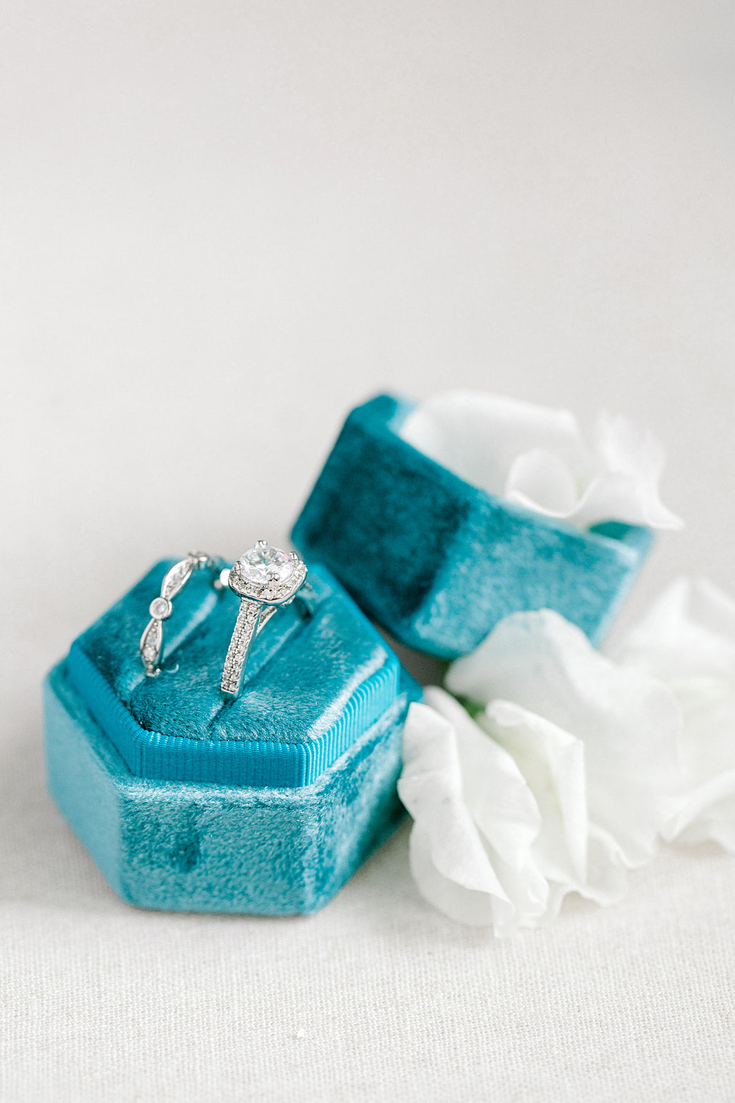 Turquoise Blue Velvet Hexagon Ring Box