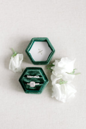 Emerald Green Velvet Hexagon Ring Box