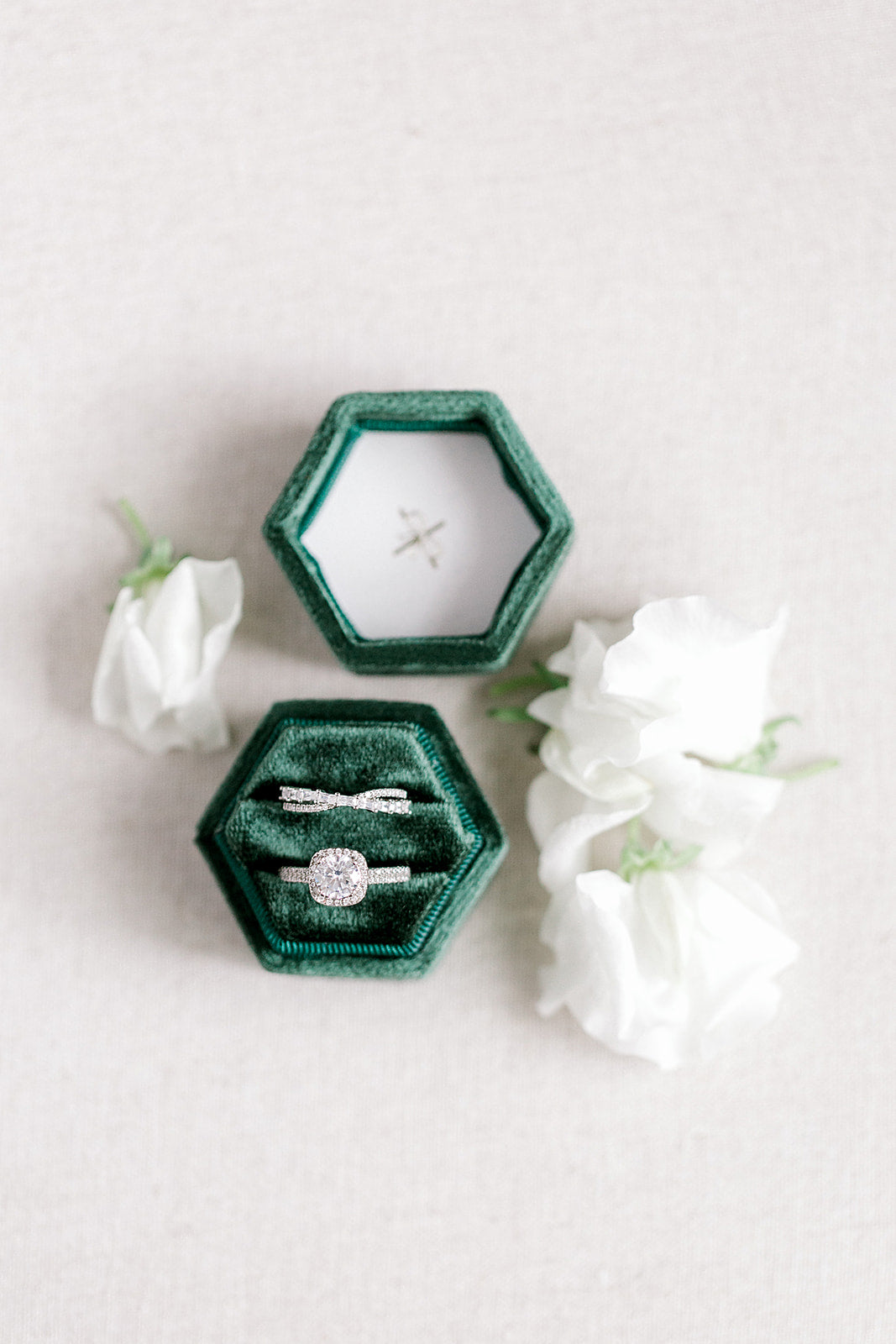 Emerald Green Velvet Hexagon Ring Box