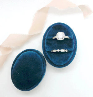 Navy Blue Velvet Oval Ring Box