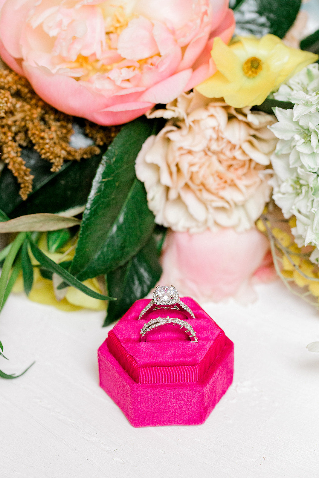 Fucshia Pink Velvet Hexagon Ring Box