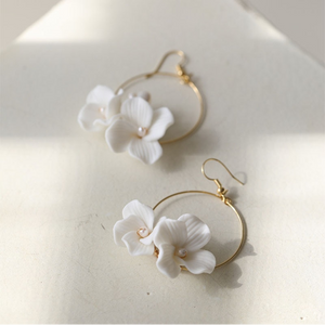 Marnie Ceramic Floral Hoop Freshwater Pearl Earrings