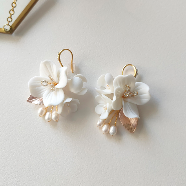 Sofina Ceramic Floral Freshwater Pearl Earrings