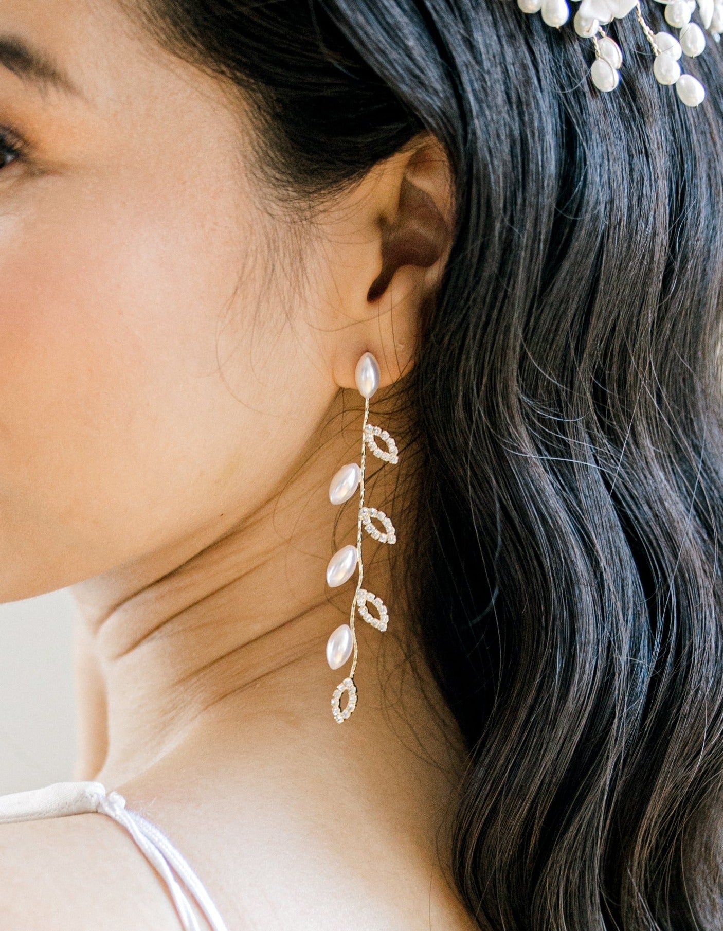 Misina Pearl Leaf Earrings
