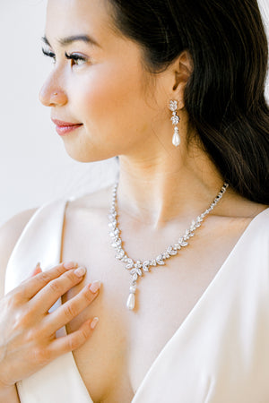 Joanna Pearl Diamond Necklace Earrings Set