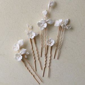Melanie White Ceramic Floral Hair Pins