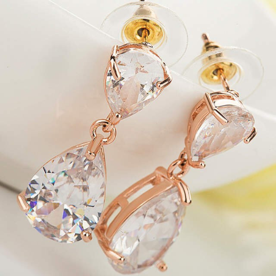 Melody Rose Gold Diamond Pear Drop Wedding Earrings