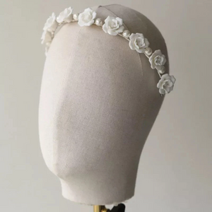Roselle White Ceramic Floral Pearl Headband