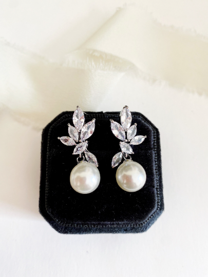 Katia Pearl Diamond Wedding Earrings