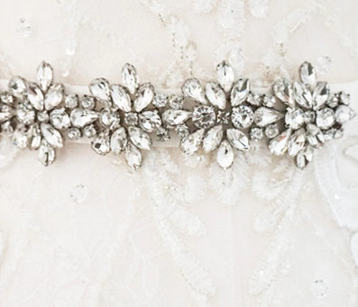 Silver Flower Diamond Bridal Belt Sash