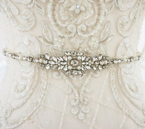 Silver Diamond & Pearl Bridal Belt Sash