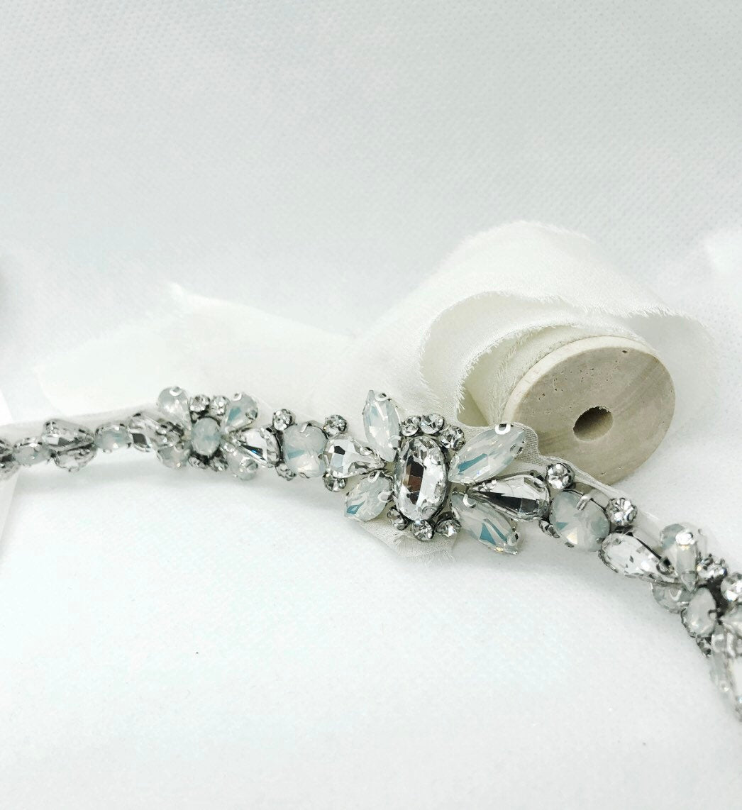 Opal & Diamond Rhinestone Bridal Belt Sash
