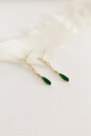 Claire Emerald Green Diamond Drop Wedding Earrings