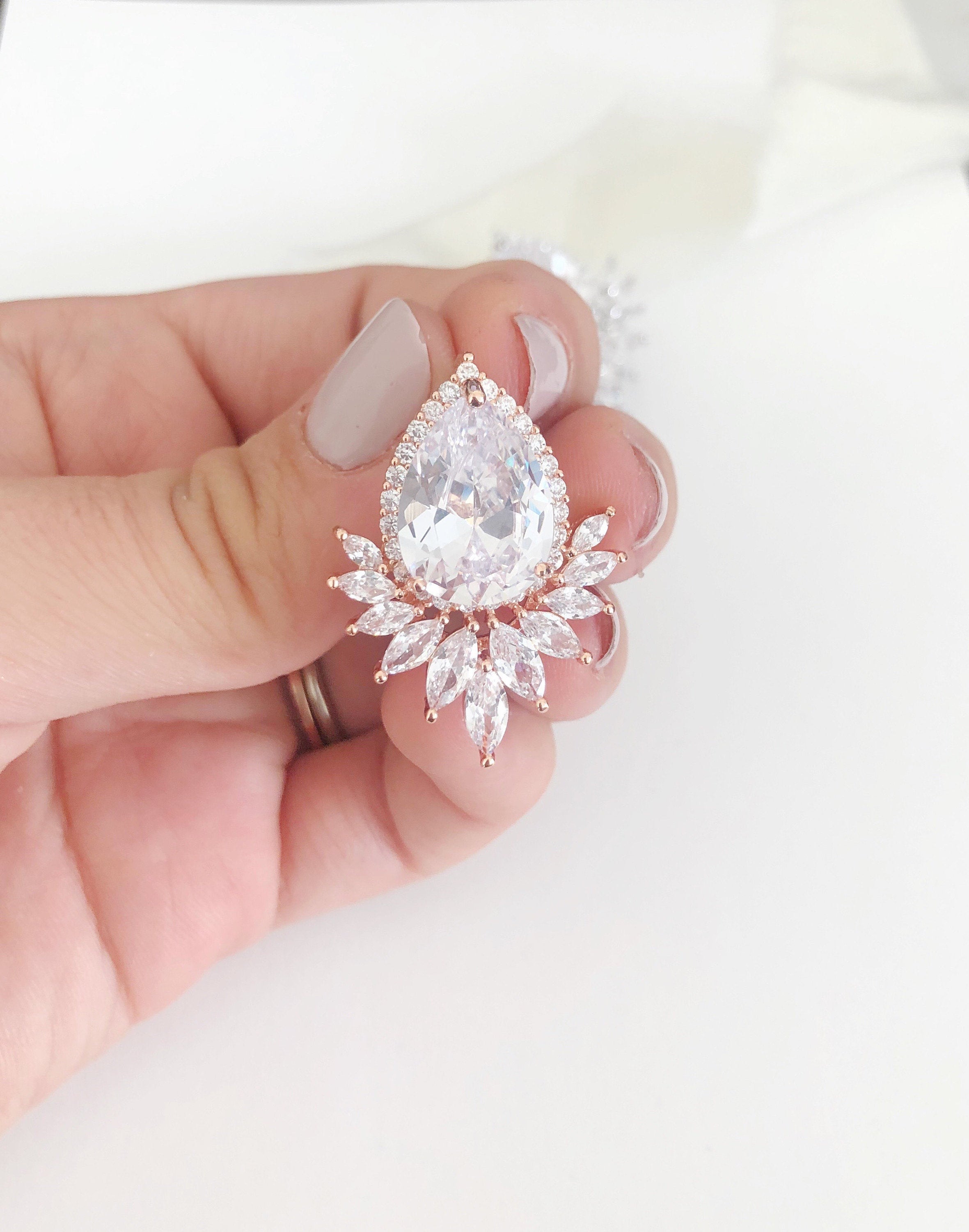 Priscilla Statement Diamond Stud Wedding Earrings