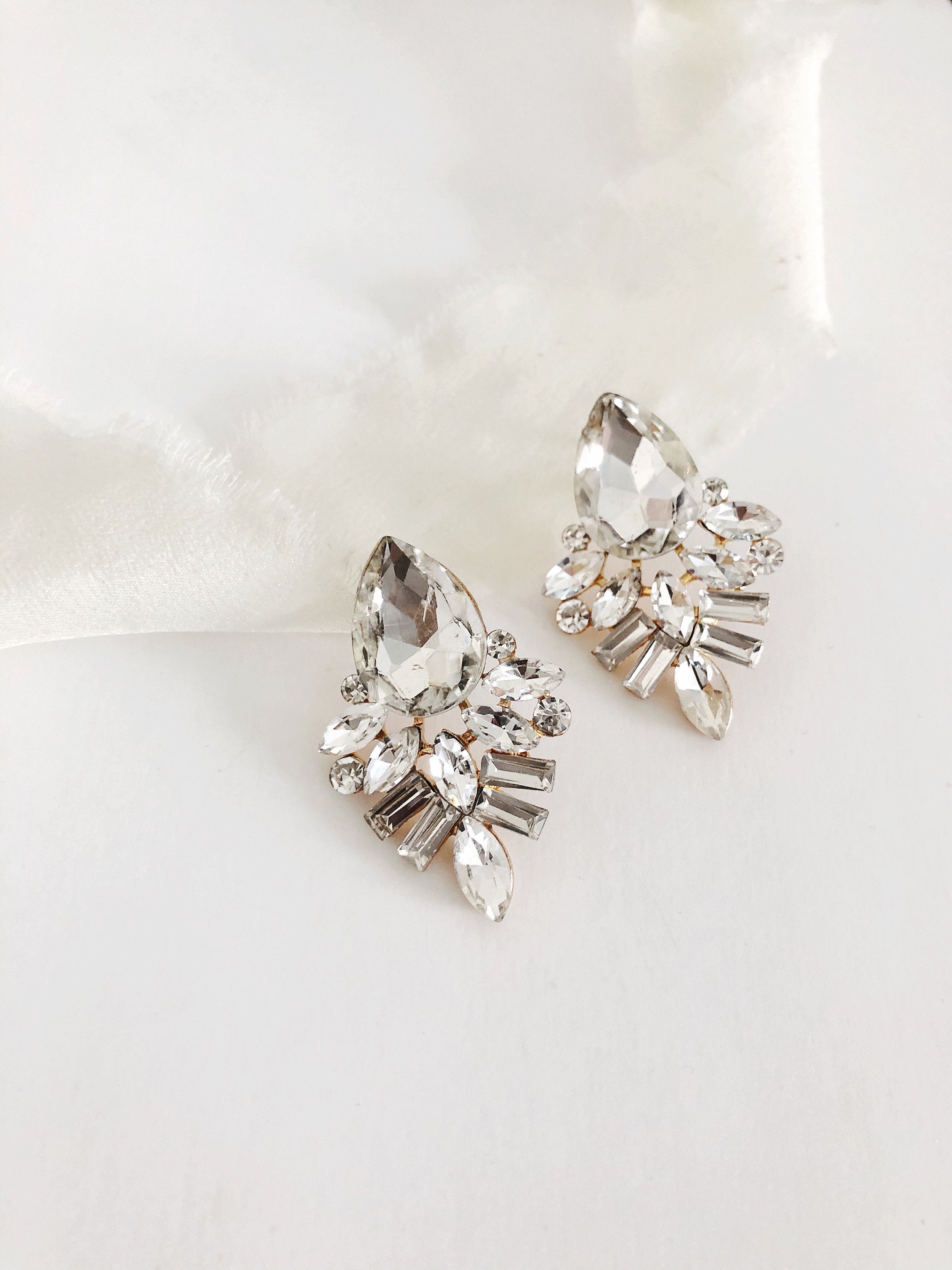 Farrah Diamond Stud Vintage Retro Wedding Earrings