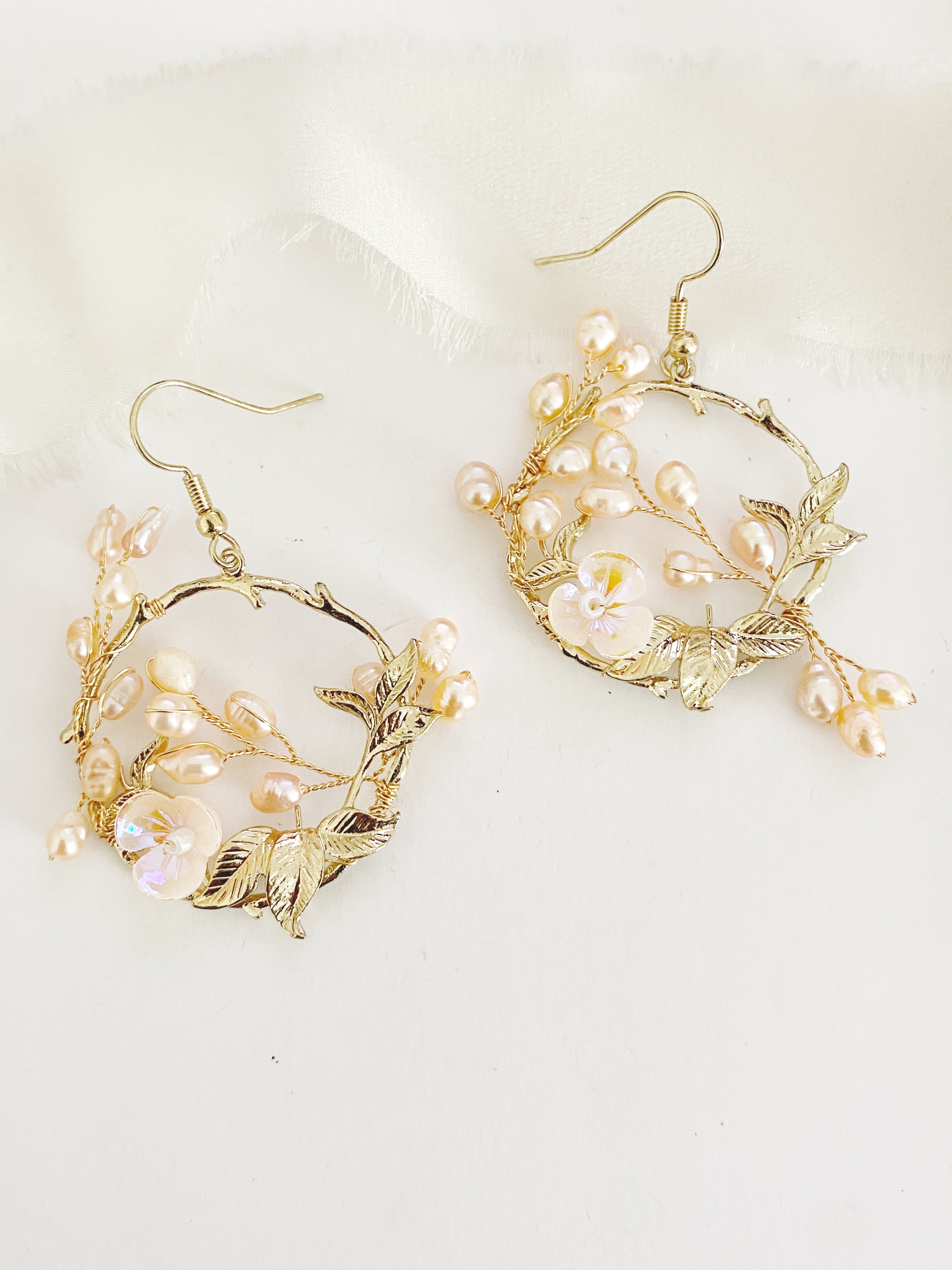 Helena Pearl Floral Hoop Earrings