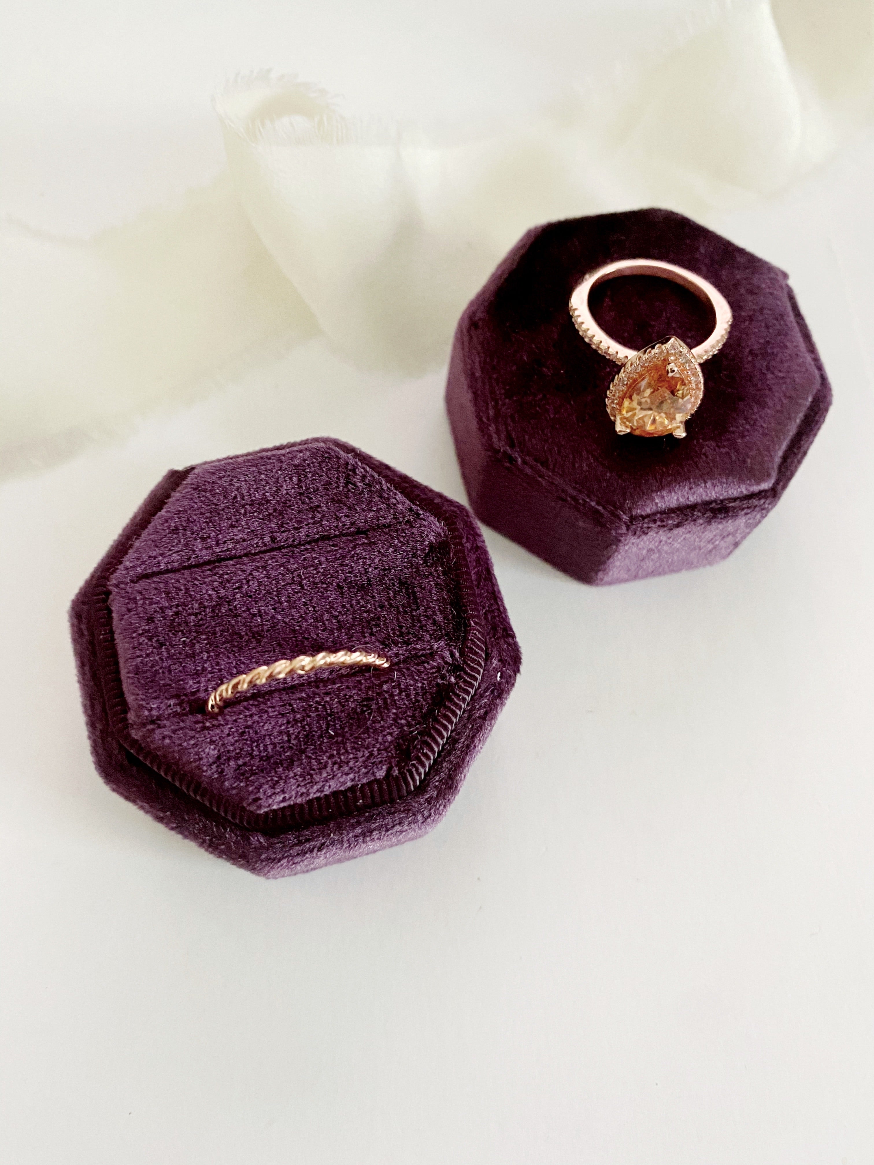 Plum Purple Velvet Octagon Ring Box