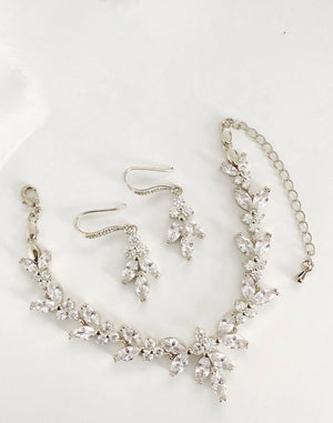 Ellen Silver Diamond Earrings and Bracelet Set