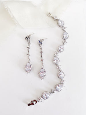 Solange Silver Diamond Earrings and Bracelet Set