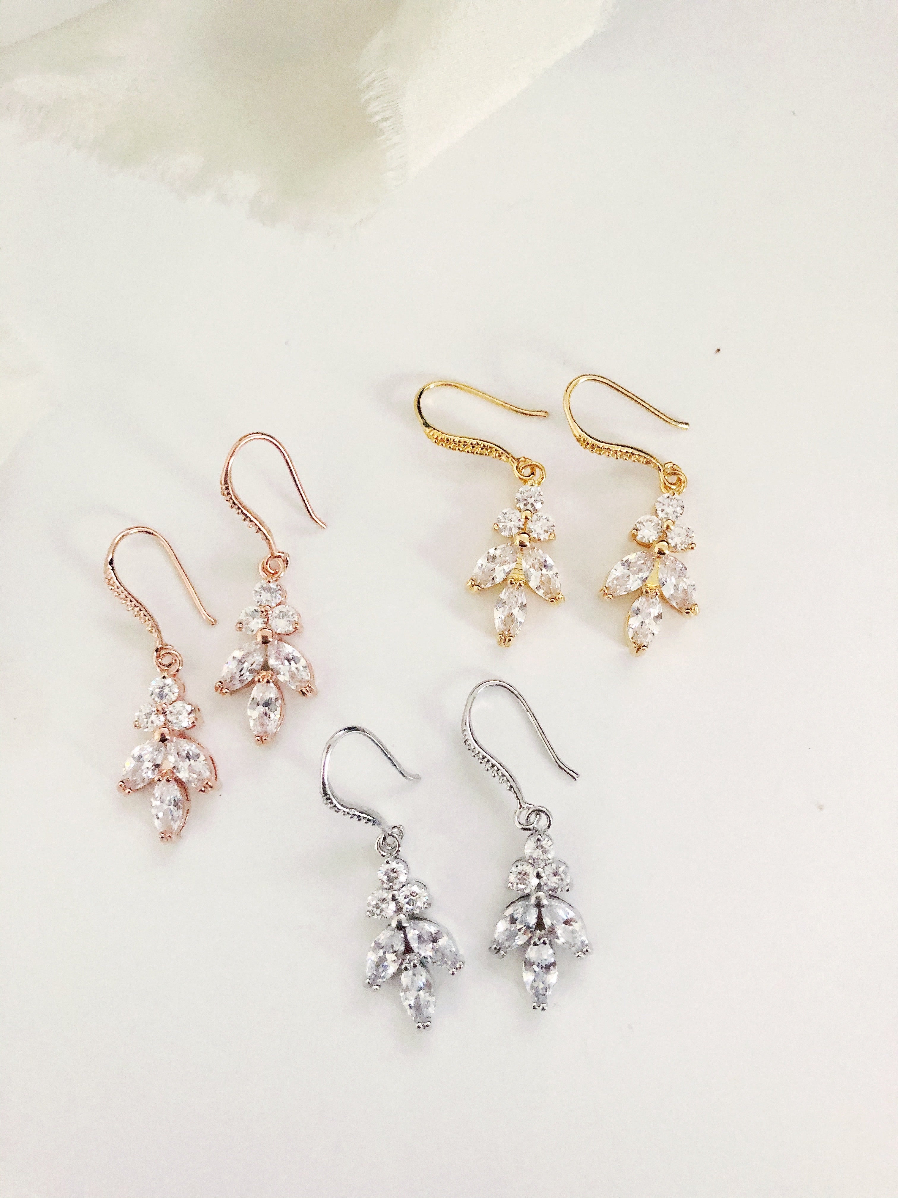 Ellen Gold Diamond Leaf Drop Wedding Earrings
