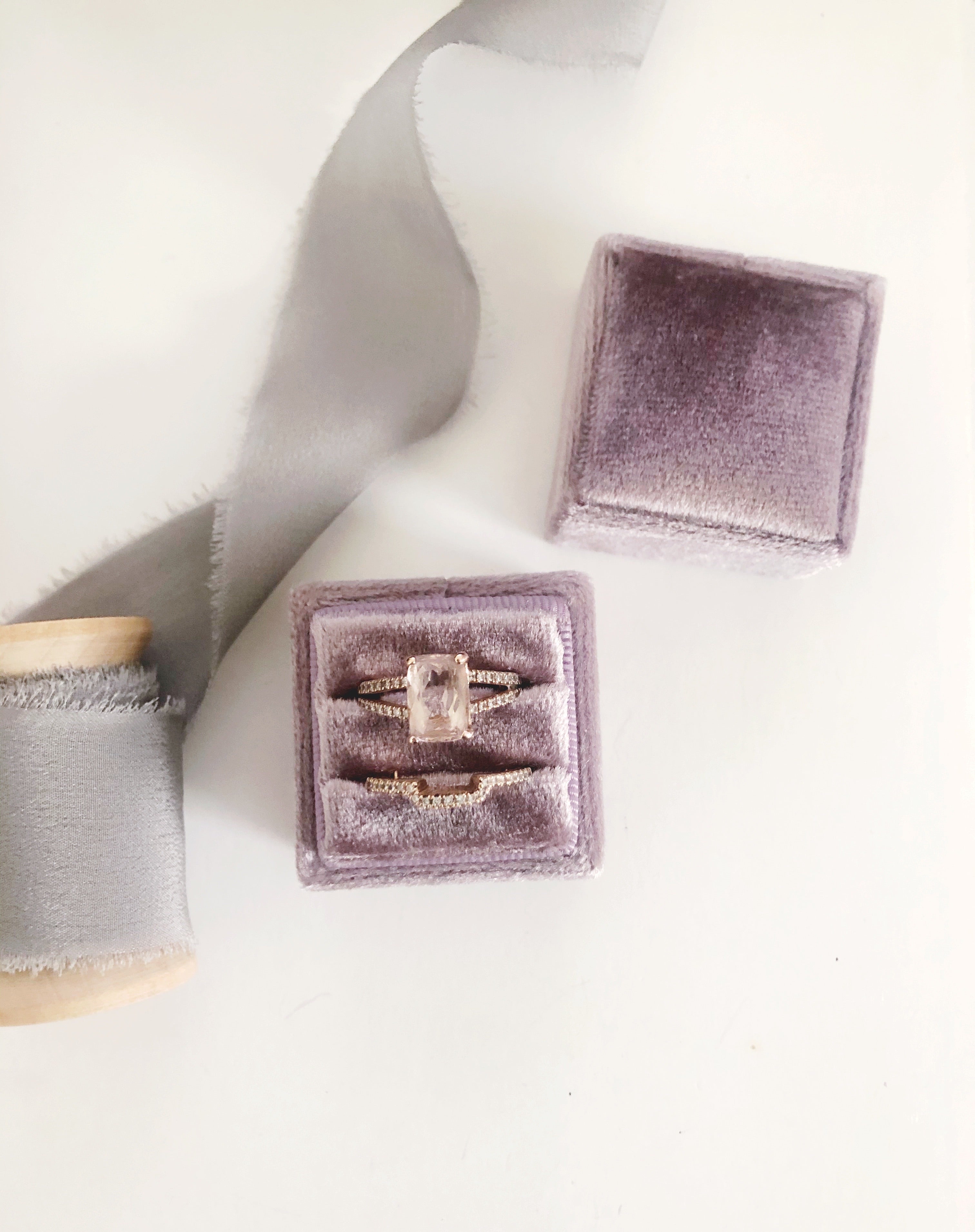 Mauve Light Purple Velvet Square Ring Box