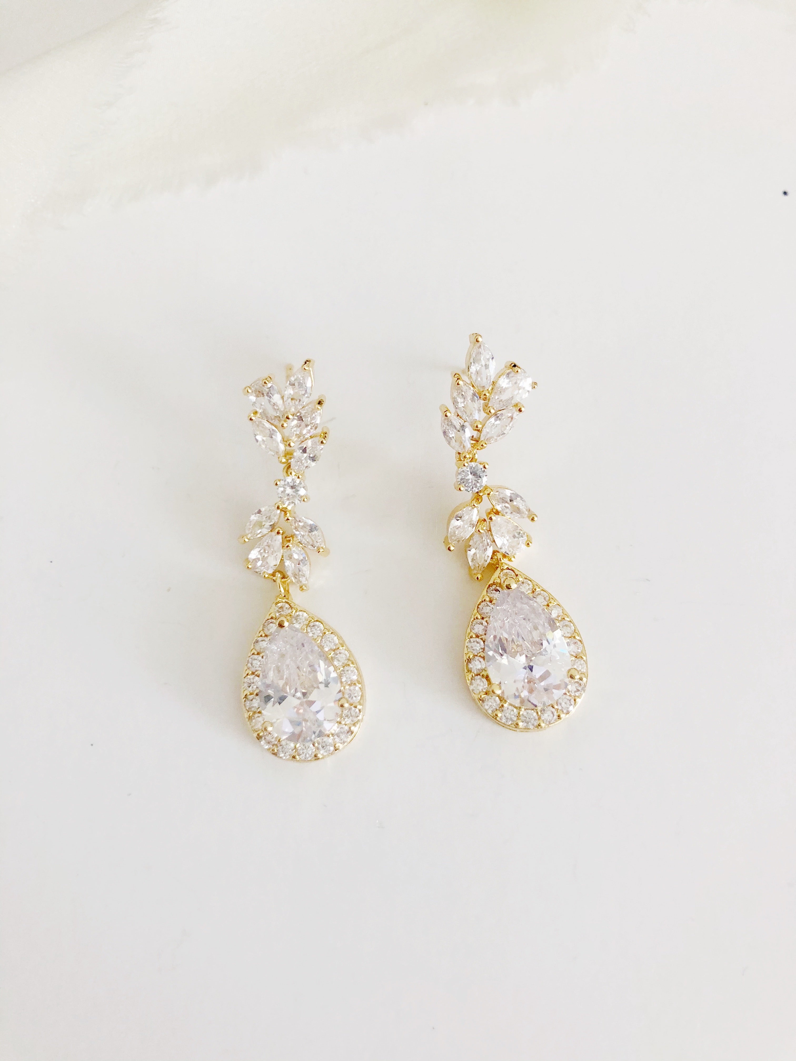 Linelle Gold Drop Diamond Wedding Earrings
